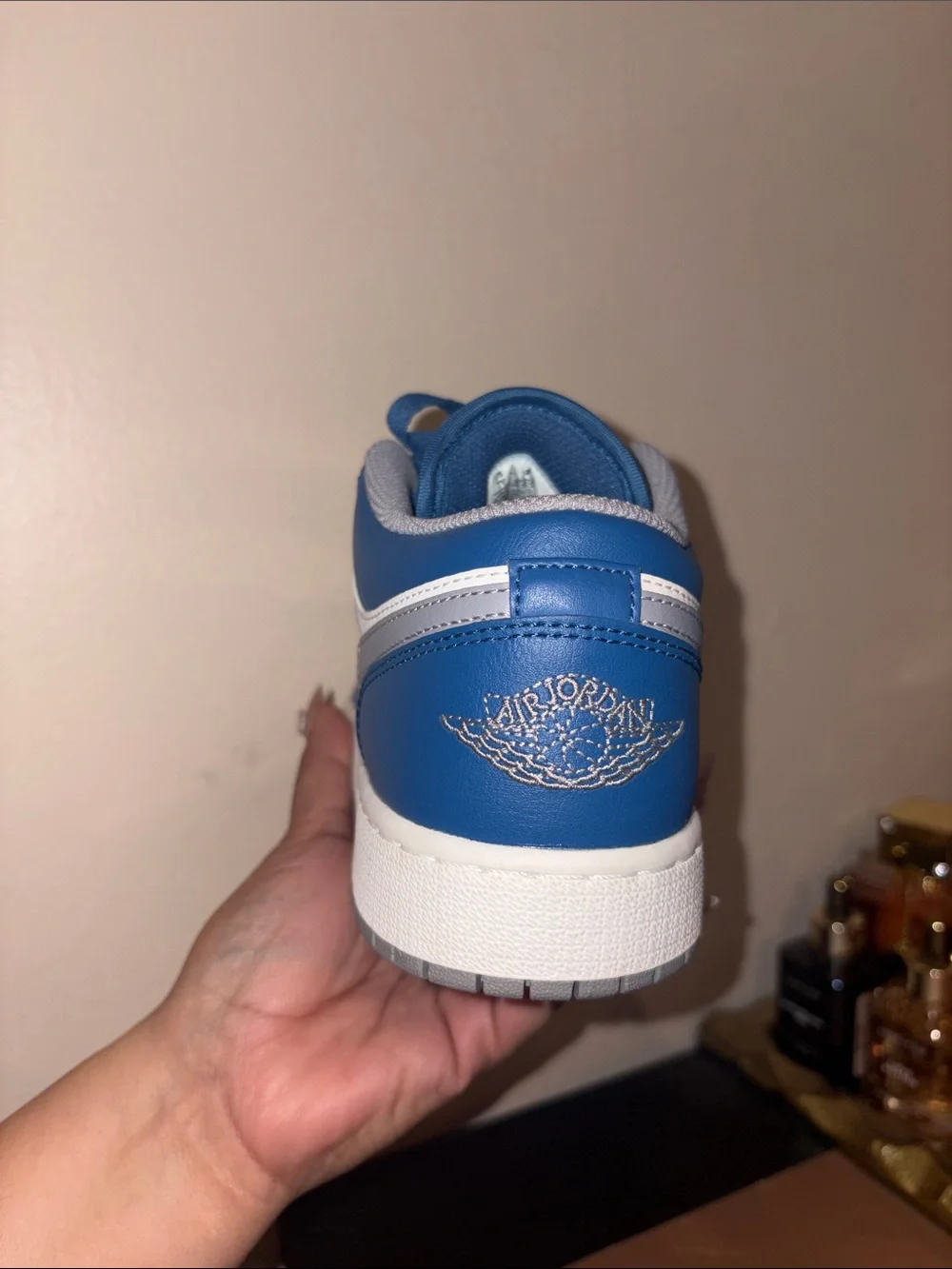 Air Jordan 1 Low-Top Sneakers in White and Blue